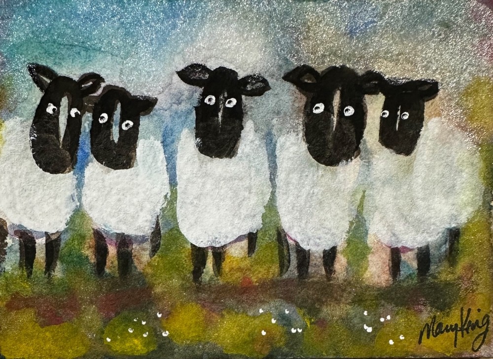 Watercolor ACEO 2.5″ x 3.5″ Original Painting by Mary King – Sheep