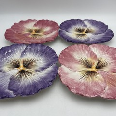VTG Fitz & Floyd Halcyon 1980’s Flowers Pansy Hand Painted Plates 9” Set of 4