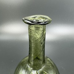 Green Hand Blown Art Glass Vase Bottle With Optic Swirl Hand Made Glassware VTG