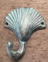 BLUE GREEN SEASHELL BATHROOM KITCHEN HOOKS ocean clam sea shell beach cast iron