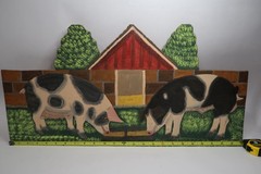1989 Large Menno Shirk Folk Art Painting On Wood 12″ X 24″ Barn Pigs Signed B32