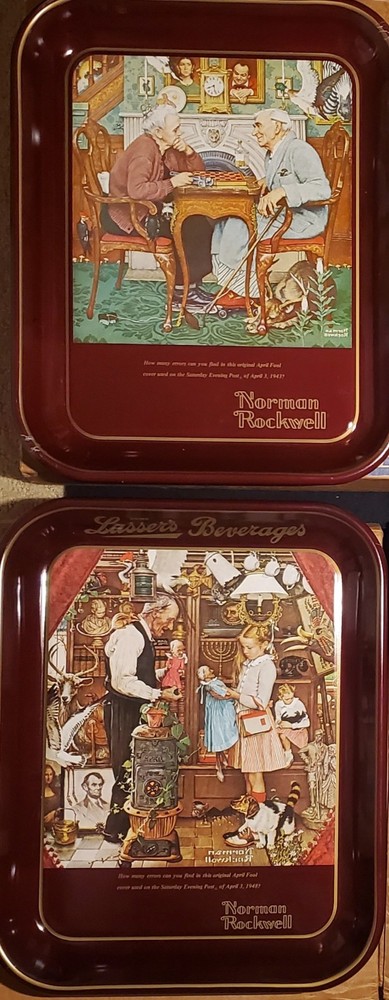 Two Trays: 1975 & 1976 Norman Rockwell Saturday Eve Post April Fools Day covers