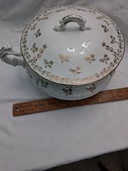 Vtg Ornate Chamber Pot With Lid White with Gold floral design, Victorian?