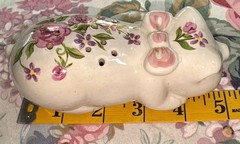 Vintage Porcelain Potpourri Pig Figurine Hand Decorated Pink Flowers 1978 Brazil
