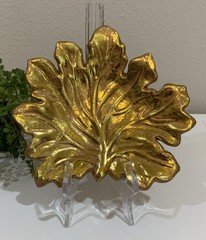 Vtg Ceramic Distressed Metallic Gold Copper Leaf Shaped Trinket Dish Decoration