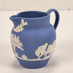 VTG Wedgwood Blue Jasperware Miniature Pitcher Creamer Neoclassical Trees 2.5″