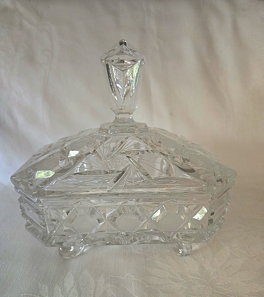 Lead Crystal Footed, Lidded, Hexagonal, Candy Dish, Wedding Box