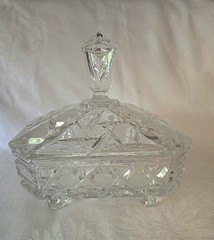 Lead Crystal Footed, Lidded, Hexagonal, Candy Dish, Wedding Box