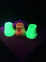 3-AKRO AGATE SLAG GLASS UV LIGHT REACTIVE 2.5” MINI RIBBED FLOWER POTS