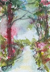 Watercolor ACEO Original Painting by Mary King – Path on a Spring Day
