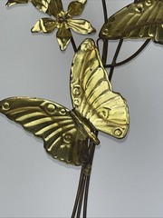 Home Interiors Metal Brass Butterflies & Flowers Wall Art MCM Vintage Boho 2x