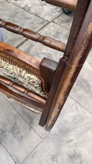 Vintage Mid Century Folding Rocking Chair Wood Tapestry Floral Upholstery