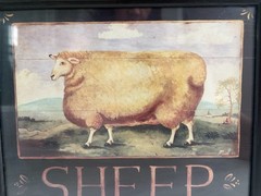 VTG Carousel Unlimited Sheep Framed Wall Art Farmhouse Country Decor Made in USA