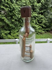 Whimsy Bottle * Not A Ship in Bottle * Folk Art * Wooden Chair With Woven Seat