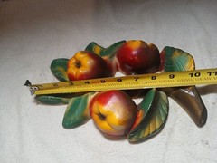 Vtg Chalkware Fruit Plaque 3D Relief Apples On A Branch Retro MCM Wall Decor
