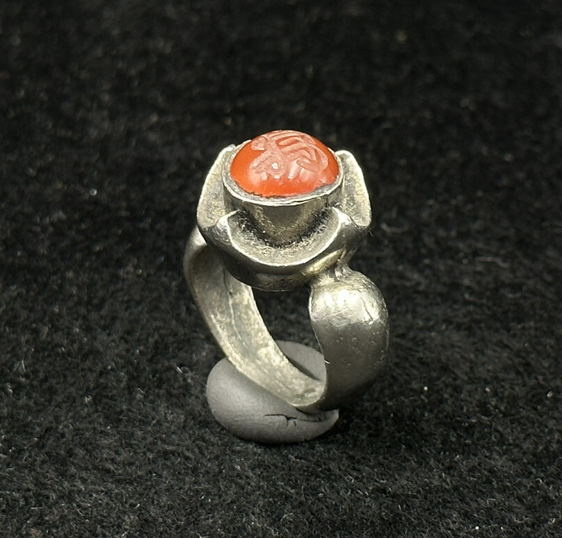 Rare Islamic Sliver Ring From Afghanistan With Islamic Writing Carnelian Stone