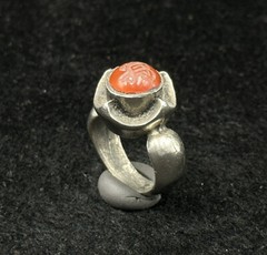 Rare Islamic Sliver Ring From Afghanistan With Islamic Writing Carnelian Stone