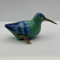 Vintage Cloisonné & Brass Miniature 5” Sandpiper Bird Sculpture Figurine
