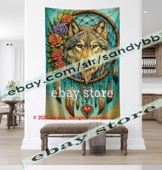Wolf Rose Dreamcatcher Tapestry 3D relief look Wall Art decor 39X59 in