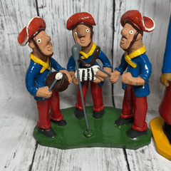 Brazil Folk Art Terra Cotta Figurines Band Soldier Red Blue Clovis Valderi