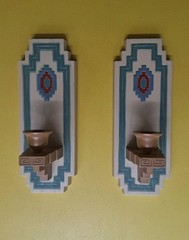 Vintage Burwood Southwest Decor Home Interiors Aztec Wall Sconces Candle Holders