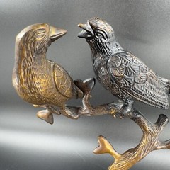 Vintage Brass Love Birds Sitting On The Tree Sculpture Figurine Heavy Figure VTG