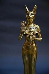 Authentic Ancient Egyptian Antiquities Bastet Cat Gold Leaf Statue Egyptian BC