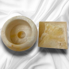 Vintage Carved Alabaster Decorative Bowl Vessel & Pyramid Sculpture Stone Lot