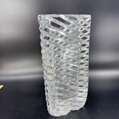 Rogaska Clear Crystal Glass Triangle Ribbed Shaped Vase Large Heavy Glass Optic