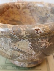 Genuine Vintage Sahara Beige Swirled Marble Footed Bowl – 5.5″ Dia & 3.5″ Tall