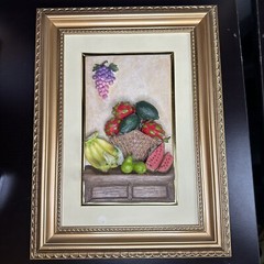 Vintage 3D Fruit Basket Wall Art in Ornate Gold Frame Italian 16”X12” Art Deco