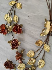 Vintage Brass Metal Wall Hangings, 19″ Set of 2. Copper Roses, MCM