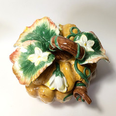 Fitz and Floyd Gardening Gourmet Majolica Pumpkin Jar with Lid and Spoon 1980’s