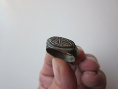 unique ancient Viking engraved relief massive bronze ring with runes.IX – X AD.