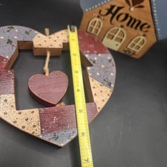 Lot Of 2 Cottagecore Farmhouse Wooden “Home” Handmade Wall Decor Patchwork Heart