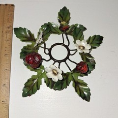 Vtg Italian Tole Strawberry Candleholder Toleware Cottagecore Shabby Chic
