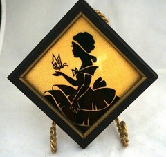 Pair 1940 Reliance Flat Glass Silhouette Gold Silver Foil