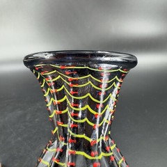 Hand Blown Studio Art Glass Vase Halloween Decor Artist Signed Red Black Spider