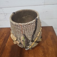 Vintage Fishing Wastebasket 3D Bass Fish Pole Resin Cabin Lodge Decor Trash Can