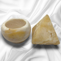 Vintage Carved Alabaster Decorative Bowl Vessel & Pyramid Sculpture Stone Lot