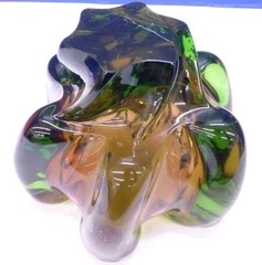 Vintage Murano Hand Blown Green & Amber Art Glass Centerpiece Bowl.