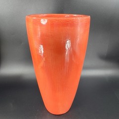 Antique Tall Pottery Vase Embossed Flower USA Hand Made Vase Vessel Orange Red