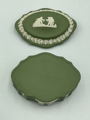 Vintage Wedgewood Green Jasperware Cherub Cameo Trinket Dish 5” England