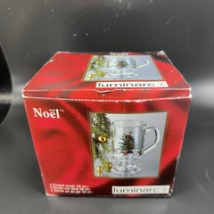 Luminarc Noel 10oz Pedestal Footed Glasses Cups Set 4 New In Box Vintage Decor