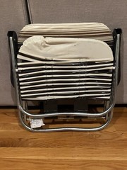 1970s Vintage Aluminum Vinyl PVC Folding Lawn Chair White And Brown
