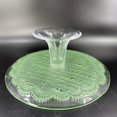 Anthropologie Cake Stand Footed Dish Flash Green Top Clear Bottom Cake Dish
