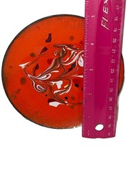 Vintage MCM Art Orange Enamel On Metal Copper Trinket Dish