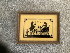 VTG Edwardian Letter Box Victorian Reverse Painted Silhouette 1930s 8.5 InchVTG