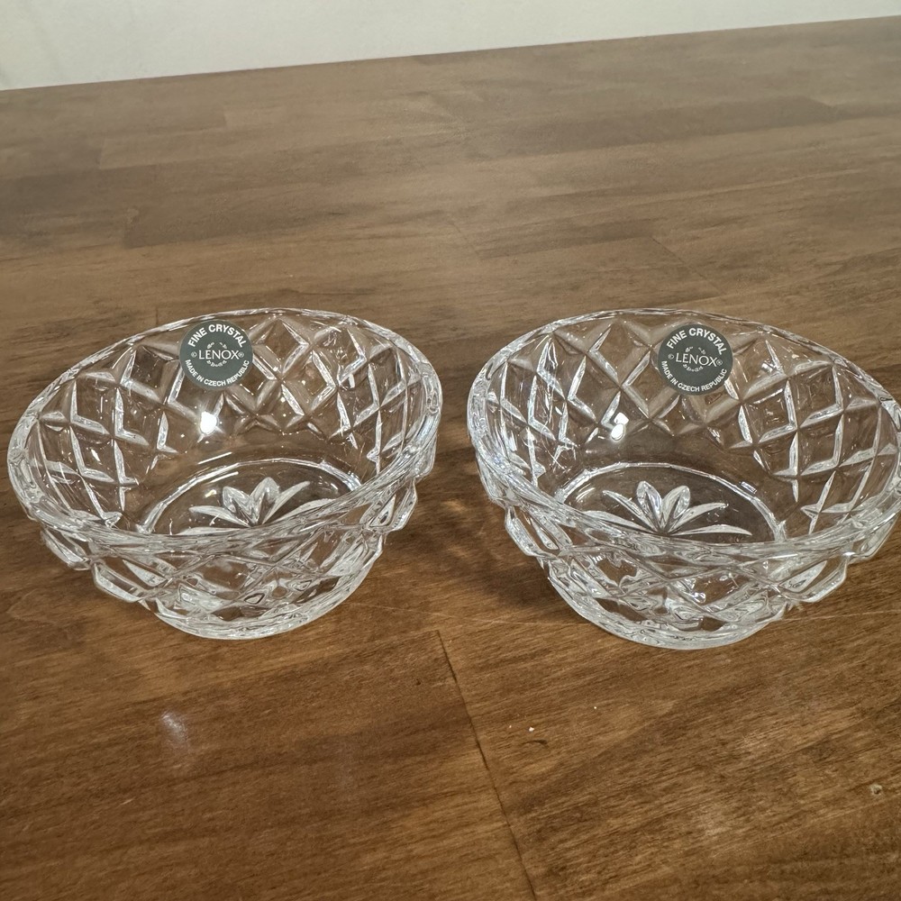 LENOX Fine Lead Crystal Cut Diamond Pattern Small Candy Bowl Trinket 3.5” Set