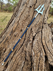 Handmade Poseidon Trident 60” Steel Spear Leather Wrapped Handle Cosplay Prop